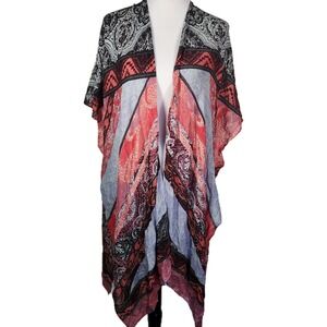 Lovestitch Kimono Wrap Red Purple Paisley Geometric Open Front I-13603W-RKU O/S